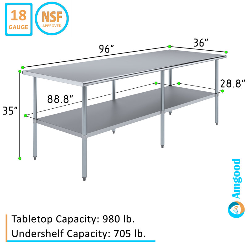 36 po X 96 po Table en acier inoxydable