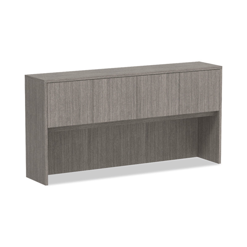 Gray Woodgrain Laminate Office Hutch with Doors