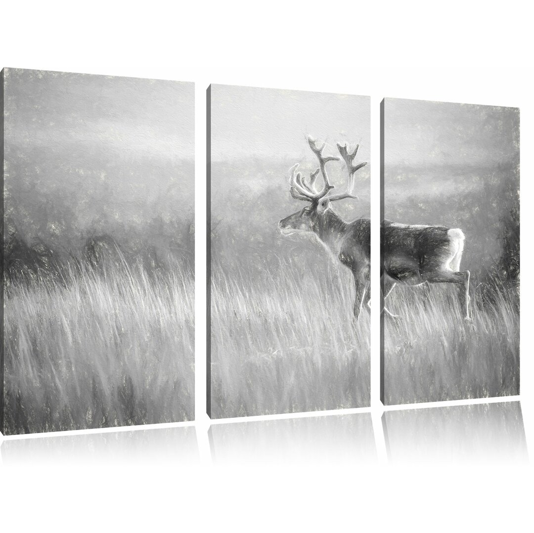 3-tlg. Leinwandbild-Set „Rentier in Norwegen“, Kunstdruck