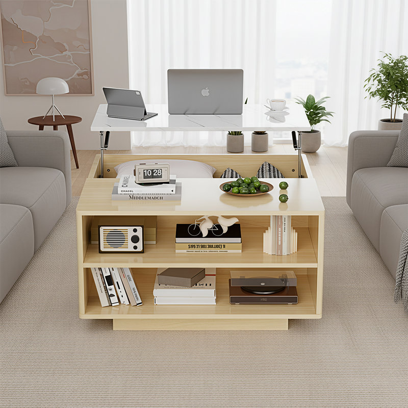 Table basse carrée avec plateau relevable et rangement