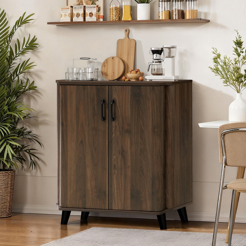 31.5" W Walnut Storage Cabinet with Doors, Mid-Century Modern Cabinet