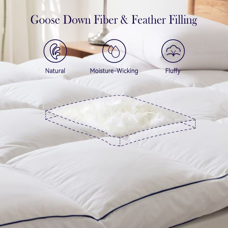 Arsuite 3” Goose Feather Epps With 100% Organic Cotton Cover, Queen