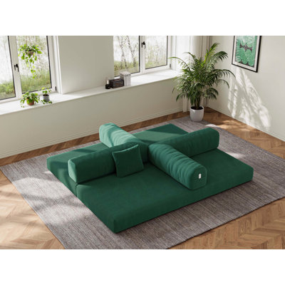 5-in-1 Convertible Sofa Bed - No Assembly Required, 78.7" Oversized Sleeper Sofa, FrameLess Boneless Couch & Removable Washable Corduroy Covers, Includes 2 Pillows, Green