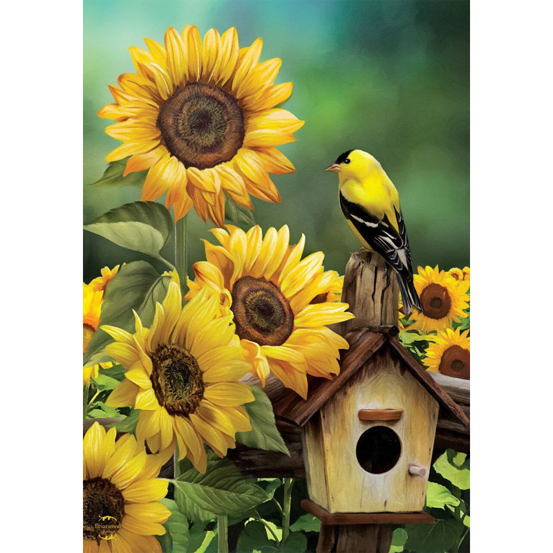 Drapeau de jardin chardonneret et tournesols d'été