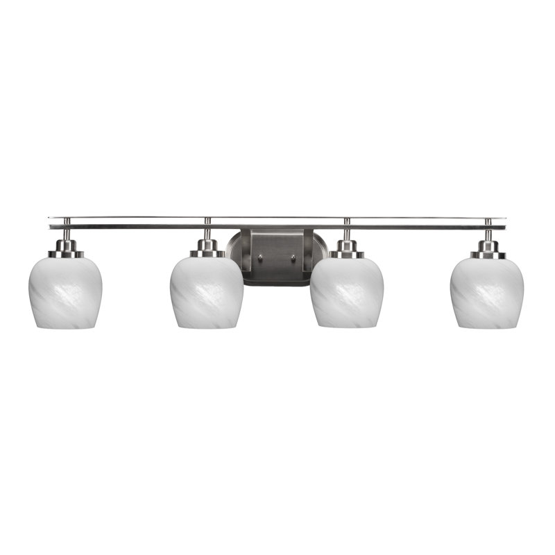Barre d'éclairage de salle de bain 4 lumières Afi avec verre en marbre blanc de 6 po, Nickel brossé