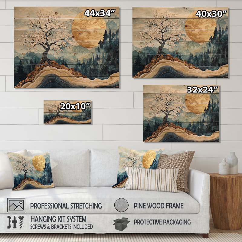 Cherry Blossom Tree Dreams Of Hanami III - Art mural en bois de cerisier en fleurs - sur bois de pin naturel
