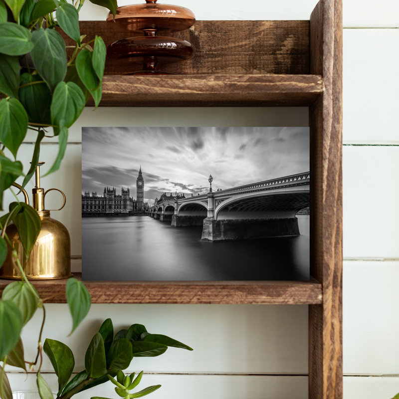 «Big Ben Westminster Bridge», art dramatique abstrait contemporain, art mural de la ville, H 12 po x l 18 po