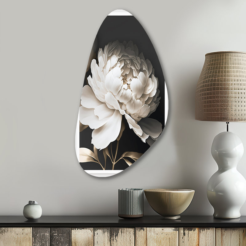 Pivoine fleur V - pivoines d'automne, art mural en métal asymétrique, H 31 po x l 17 po