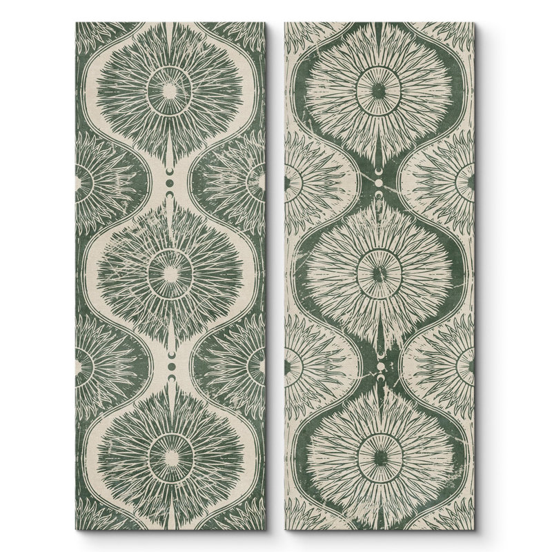 «Geometric Green Plant Polygon Abstract Shapes Illustration Modern Art Decor Bohemian on Canvas», reproduction de 2 pièces