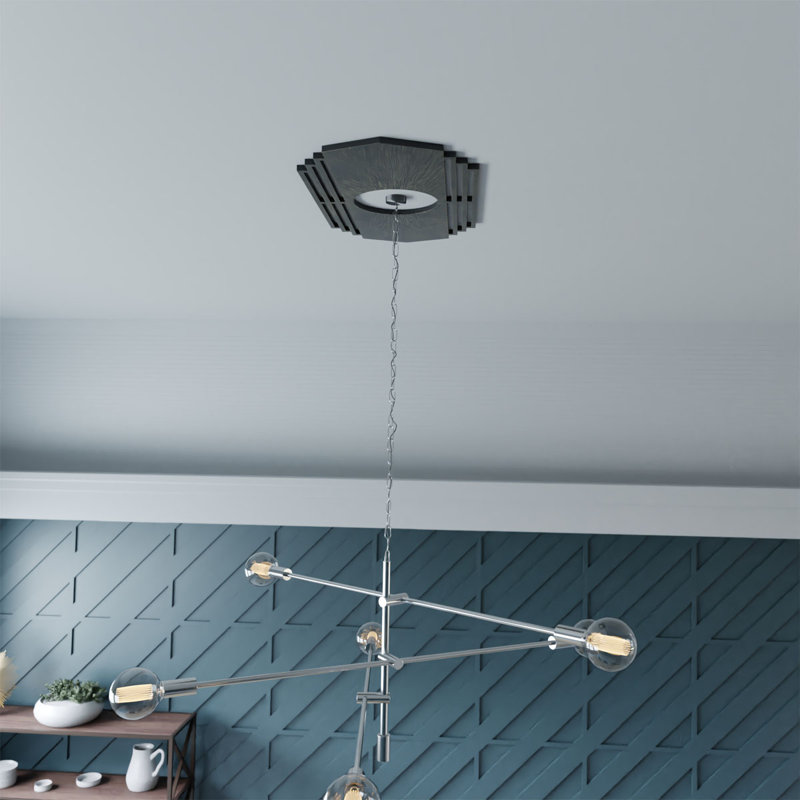 Médaillon de plafond percé en pvc de qualité architecturale Chrysler, 17"H x 34"W x 1" D, Argenté antique chaleureux