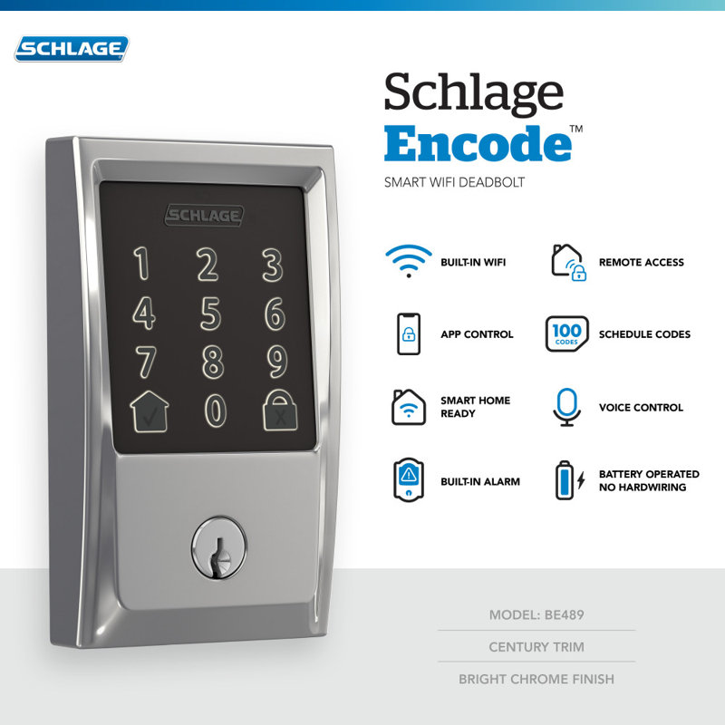 Encode Smart WiFi Deadbolt with Century Trim, Bright Chrome, Yes