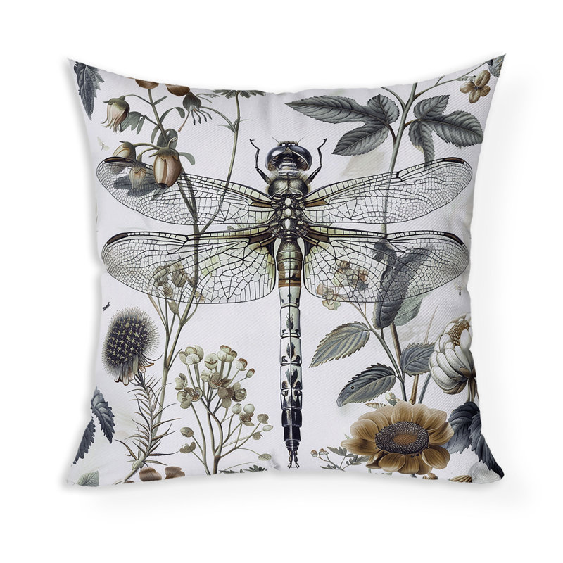 Coussin décoratif intérieur / extérieur Dragonfly Fairytale, H 18 po x l 18 po, Orange / argenté