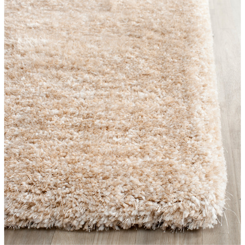 Tapis à poil long champagne fabriqué à la main Delane, Rectangle 2 pi 3 po x 4 pi