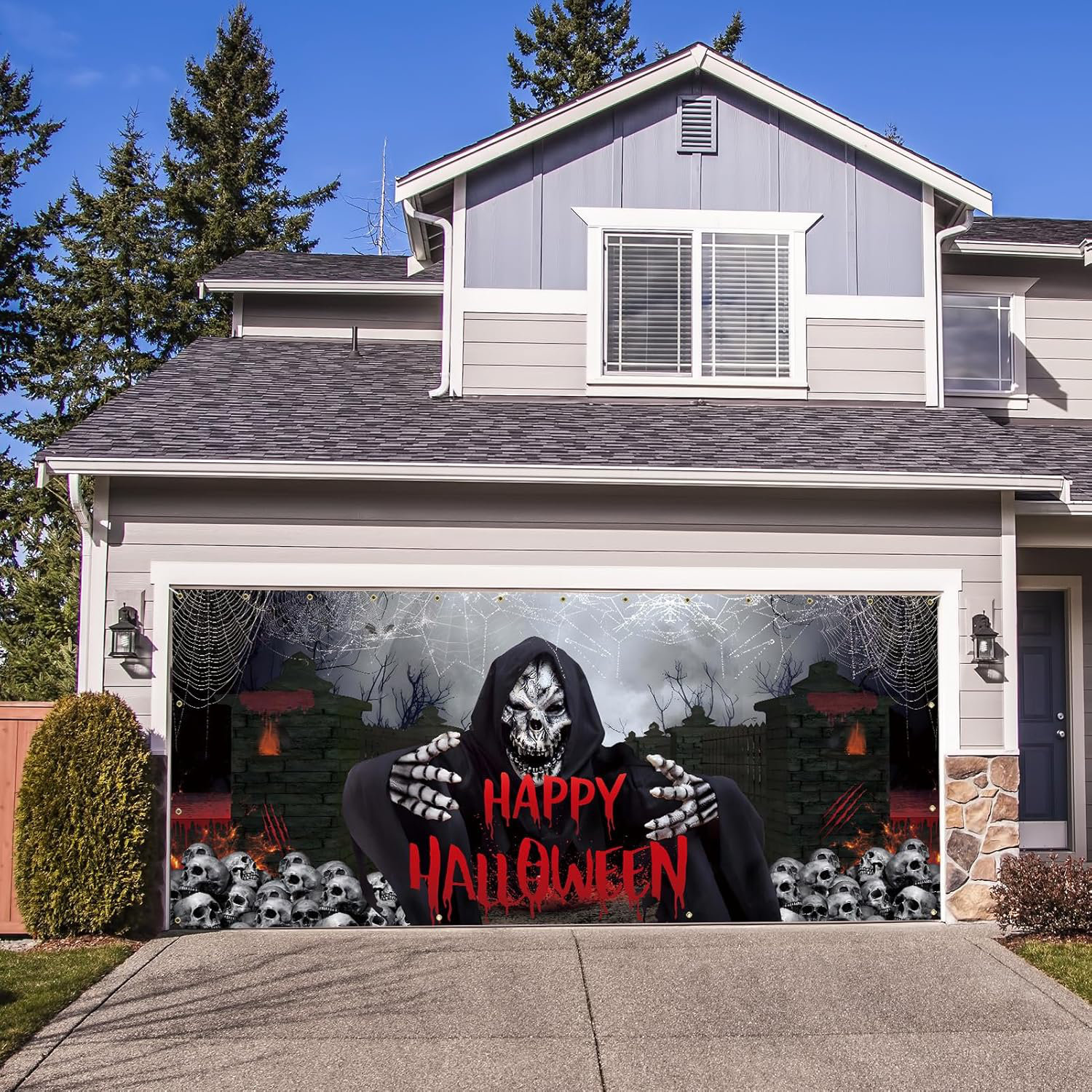 Halloween Garage Banner 13x6ft - Grusel Dekoration Für Garagentor Horror Design