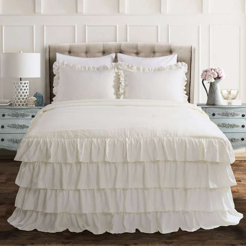 Navy Queen Ruffle Skirt Bedspread Set with Shams