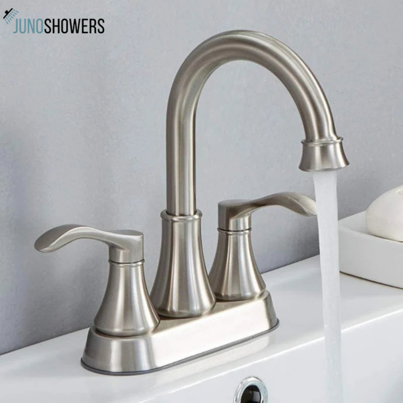 Juno Brushed Nickel Dual Handle Deck Mounted Bathroom Sink Faucet