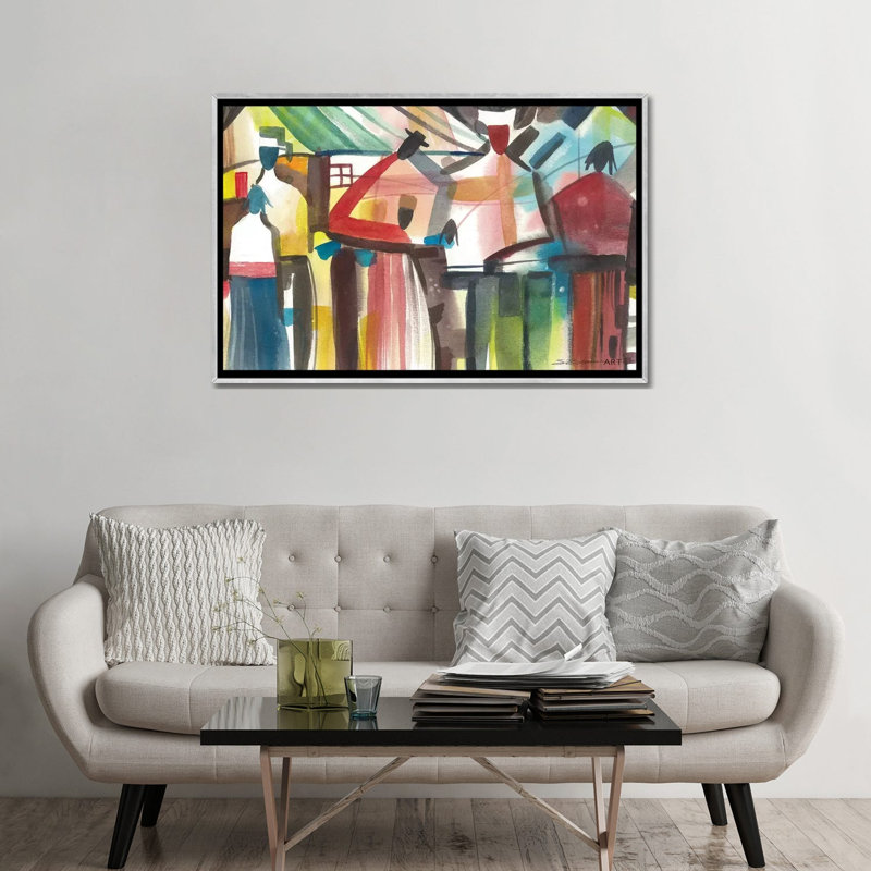 «Family Gathering» par Stacey Brown - reproduction d'art, H 32 po x l 48 po x 1,5 po, Toile avec cadre argenté, Aucun mat