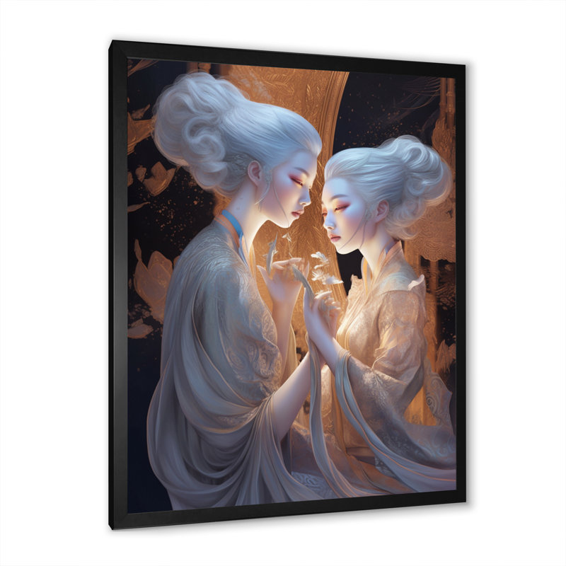 «Ethereal White Goddesses tenant par la main», reproduction sur toile, H 32 po x l 16 po x P 1 po, Cadre photo noir