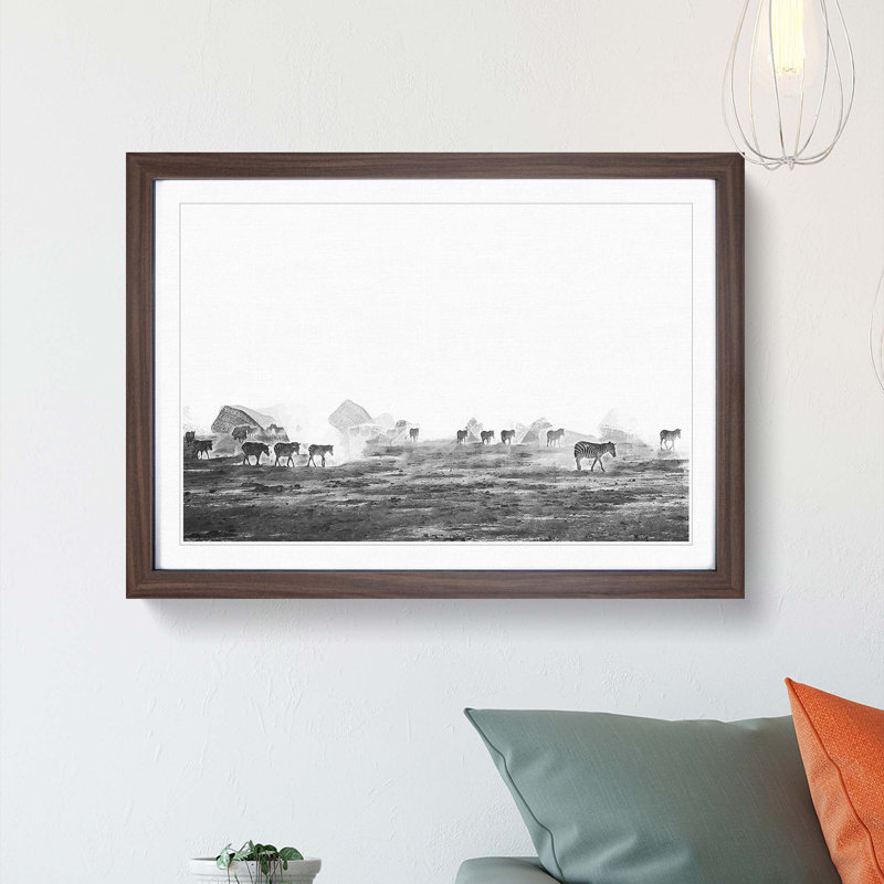 Zebras Roaming in Kenya in Abstract - Picture Frame Painting Print, Walnut Framed, 36cm H x 48cm W x 2cm D
