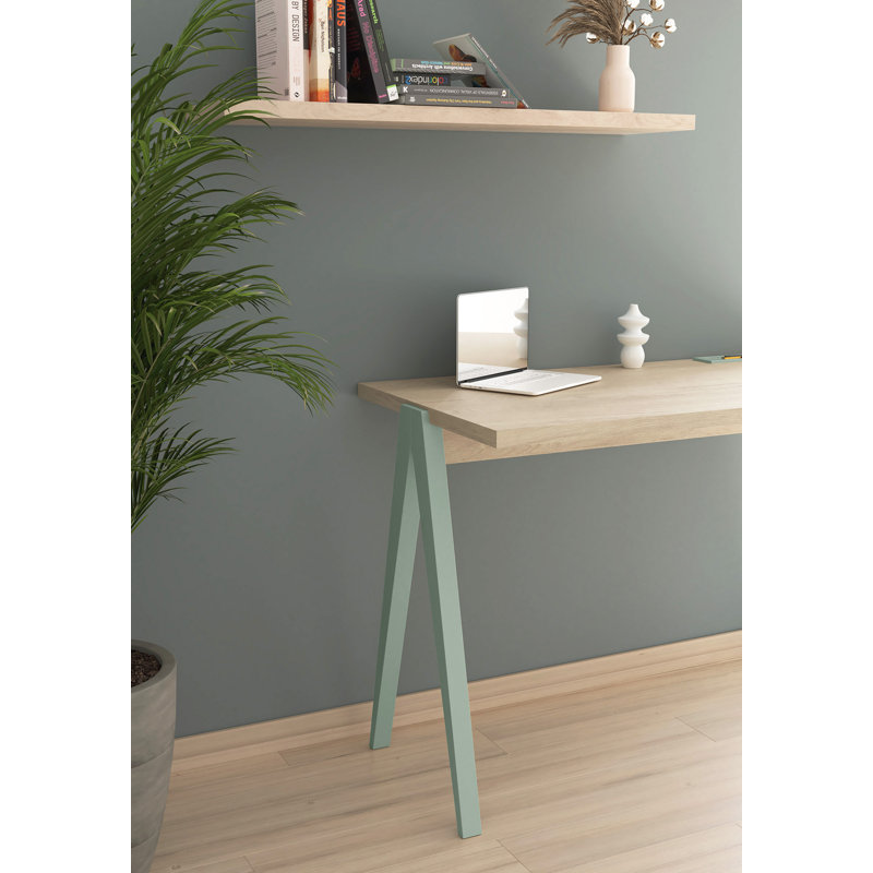 Gundrath Solid Wood Base Writing Desk, Green, Light Oak