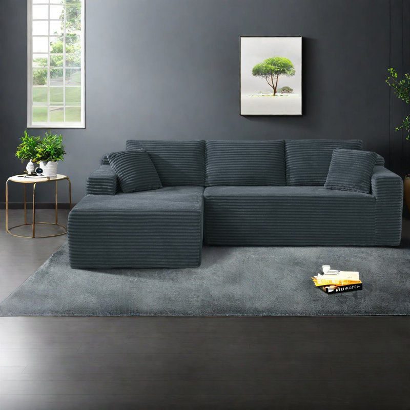 Space-saving Corduroy Sectionals, Dark Grey Comfort For Modern Living
