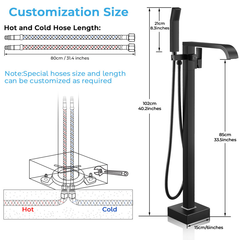 Floor Mount Freestanding Tub Faucet, Matte Black