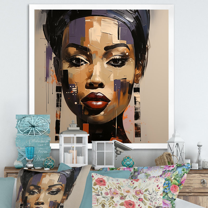 Portrait d'une femme Yoruba - paysage urbain, H 16 po x l 16 po x P 1 po, Cadre simple blanc