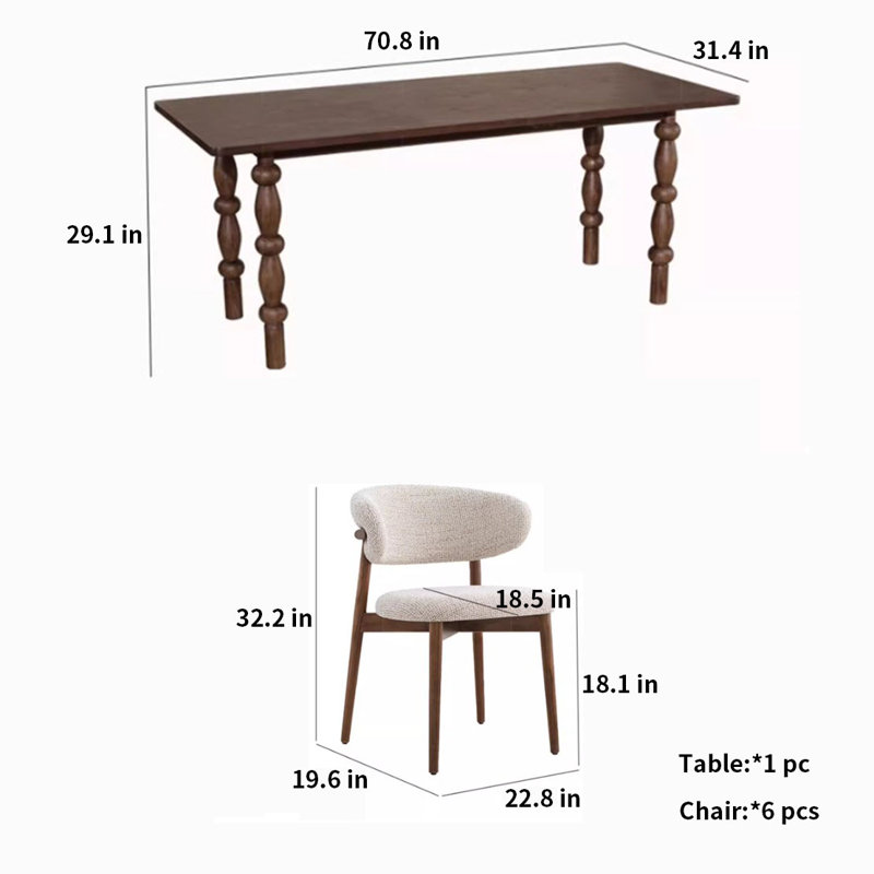 Modern Simple Solid Wood Dining Table And Chairs 6 - Person Solid Wood Solid Wood Top Four Leg Dining Set