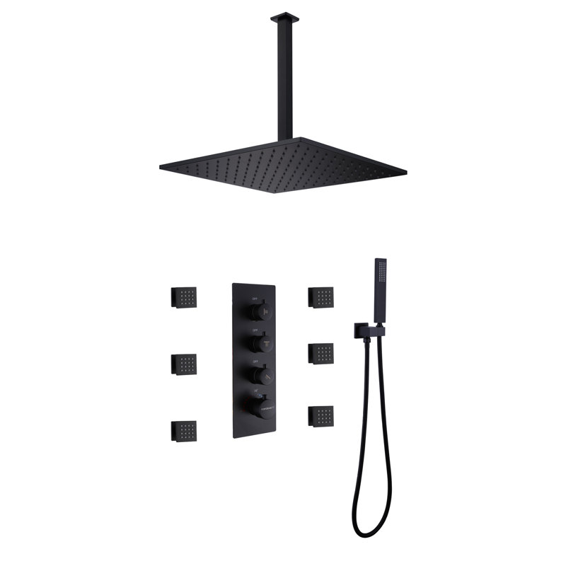 Système de douche complet avec valve brute, Noir mat