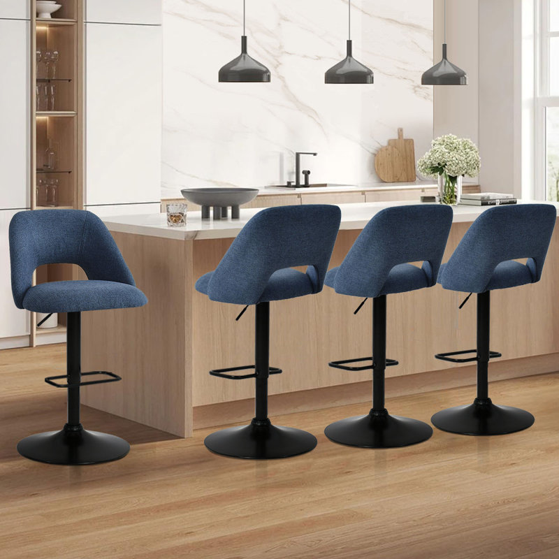 Leotrim 24''-32'' H Adjustable Height Swivel Upholstered Bar Stool, Blue