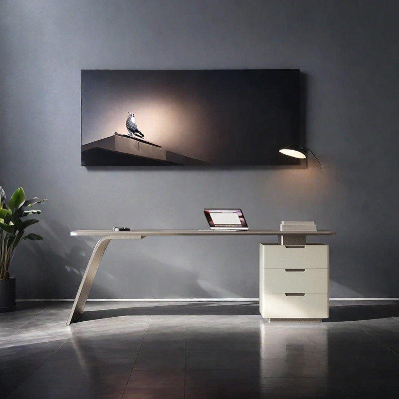 Bureau en acier fritté en acier inoxydable, Gris / Blanc, H 29,92 po x l 62,99 po x P 27,56 po