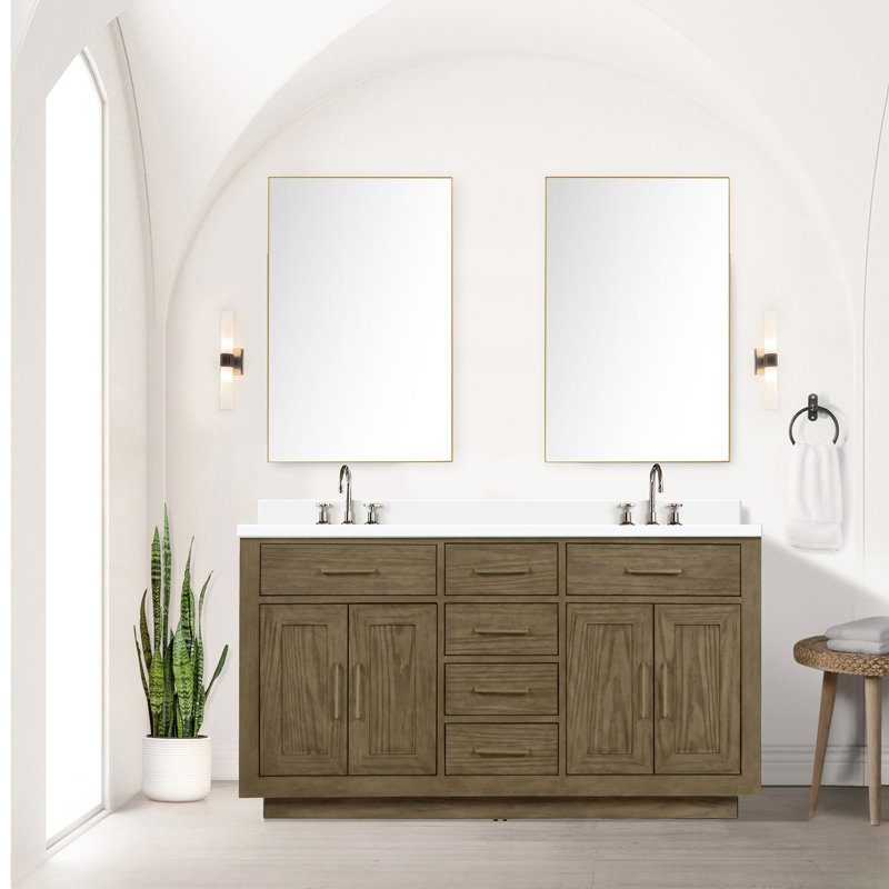 Meuble-lavabo en chêne gris l 60 po x P 22 po avec structure en bois massif à fermeture douce, Gris
