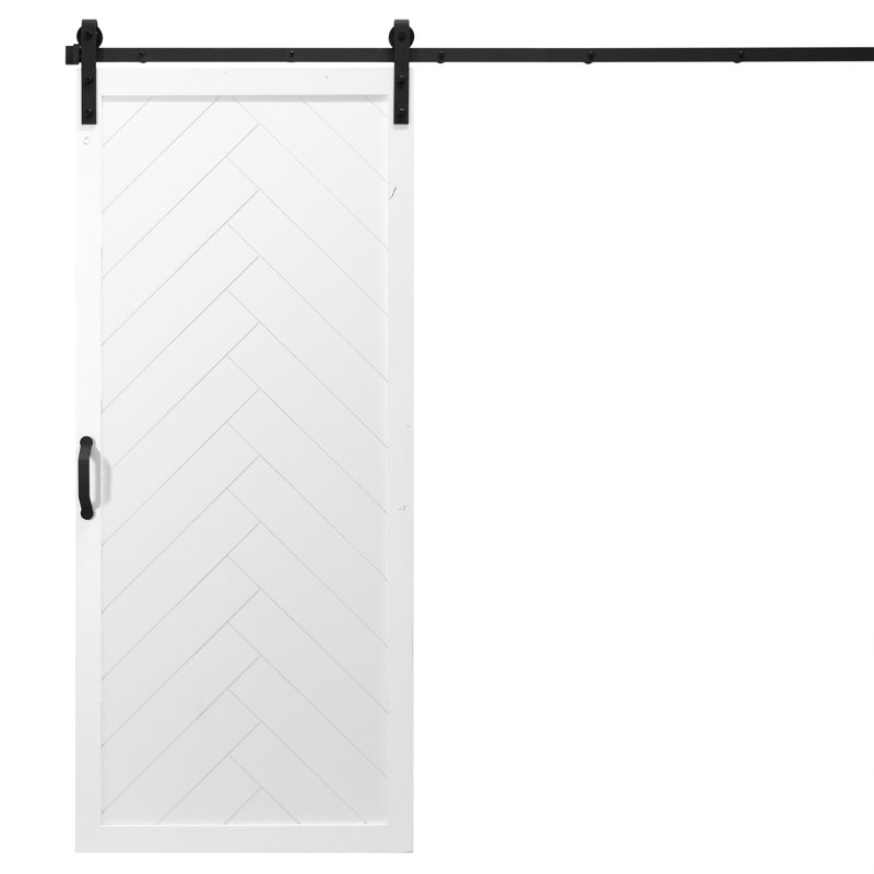 Porte de grange à panneaux en bois manufacturé à finition bois avec trousse de quincaillerie d'installation, 42" x 84", Frêne