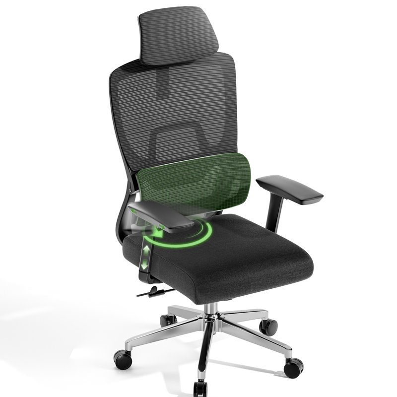Mersed Office Chair Ergonomic Office Chair with Adaptive Lumbar Support, Mesh Computer Desk Chair with High Back, Adjustable Headrest&Tilt Function, Rolling Work Swivel Task Chairs with Wheel 3D Armrests