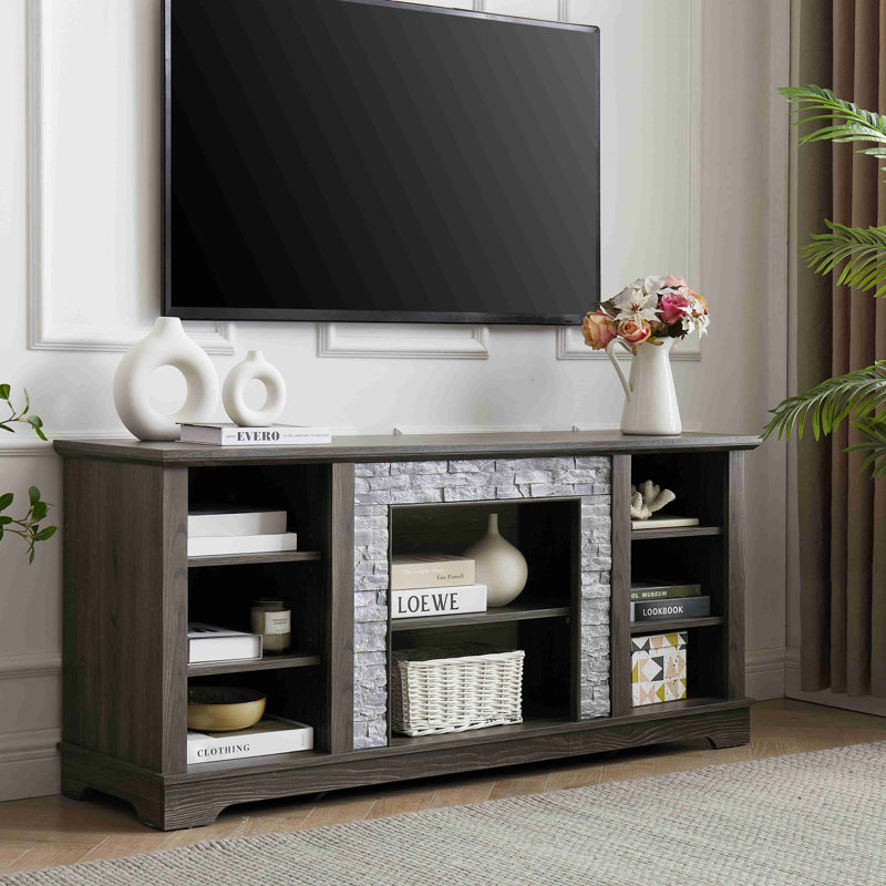 Meuble télé Mantel Stone, Gris, 20.06" H x 58.3" W x 15.4" D