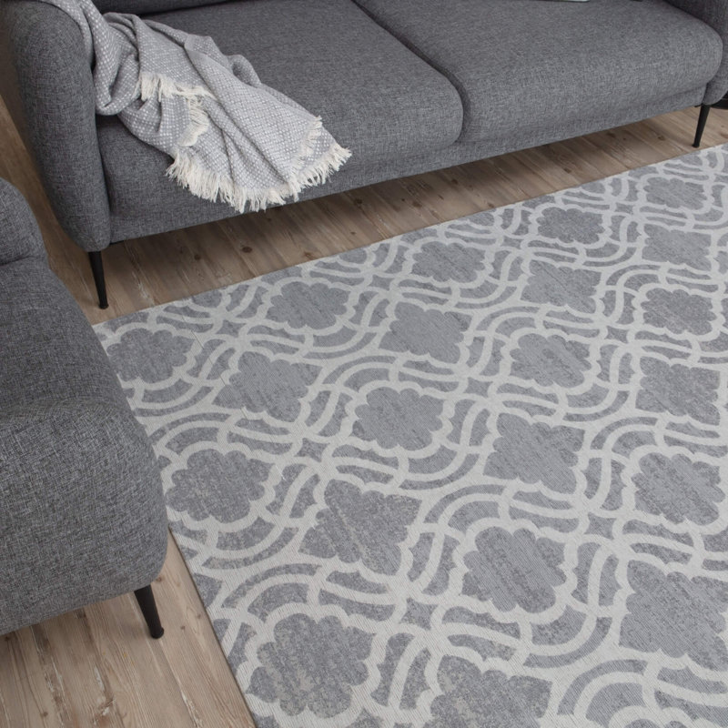 Carina Washable Rugs Trellis Design in Grey, Rectangle 200 x 290cm