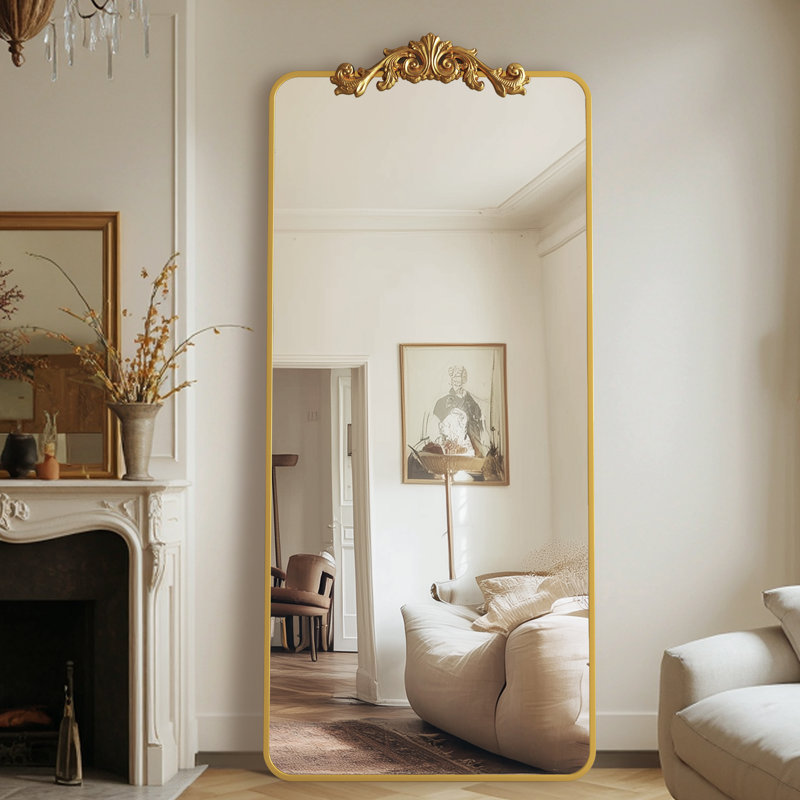 Retro engraved full-length mirror, 71"×28", Gold