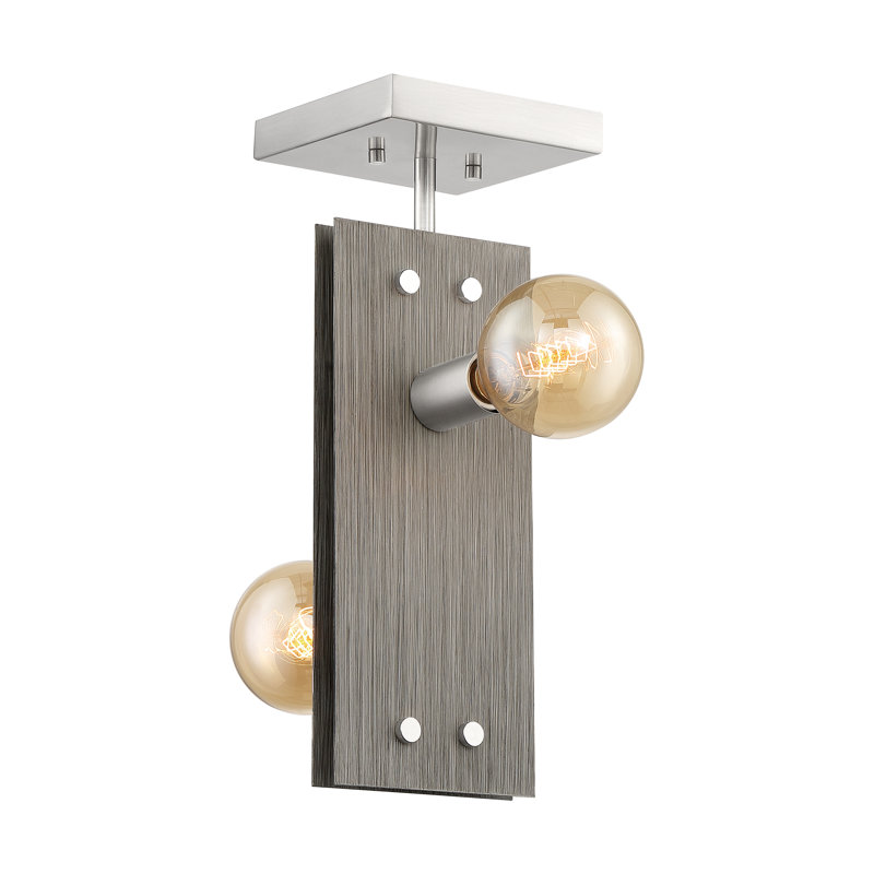 Plafonnier semi-encastré 2 lumières 6 po Baldhart, Bois flotté / détails nickel brossé