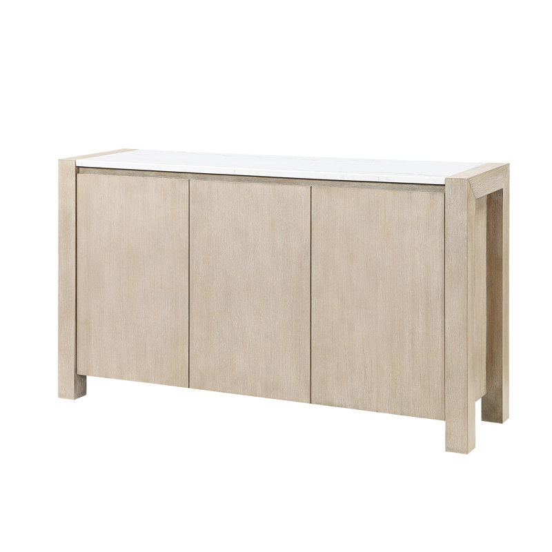 Buffet de rangement Vanilla, style, plateau en marbre, ton de bois naturel, salle à manger, Solid +, armoires et tiroir avec esthétique, 4 pieds, pour rangement, profondeur 67,66 po, largeur 18,52 po, hauteur 35,95 po, 204,6 lb