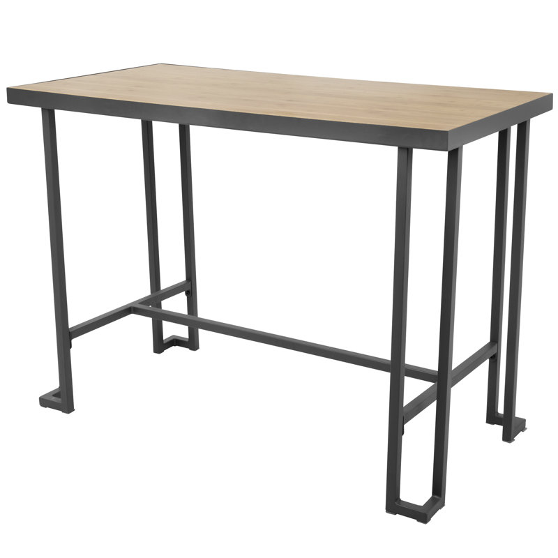 Vandervoort Solid Wood Top Metal Base Dining Table, Matte Gray