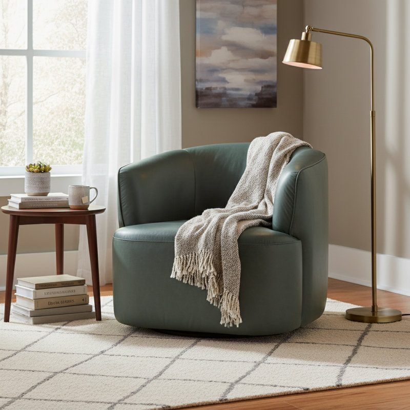 Fauteuil club en cuir Casa Casa, Vert mousse foncé