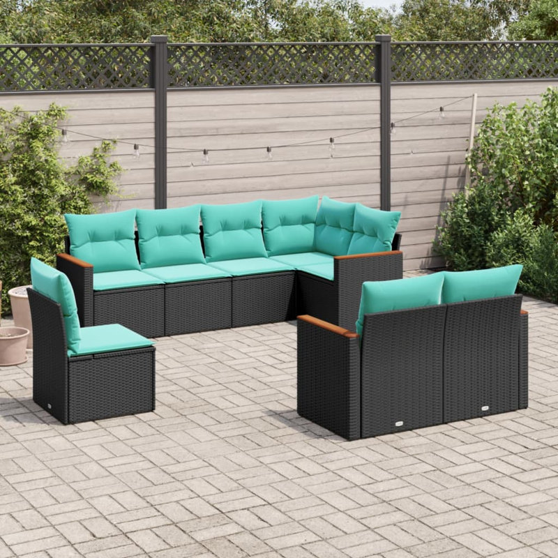  Ensemble de canapé de patio 8 pièces avec coussins en rotin de polyester noir