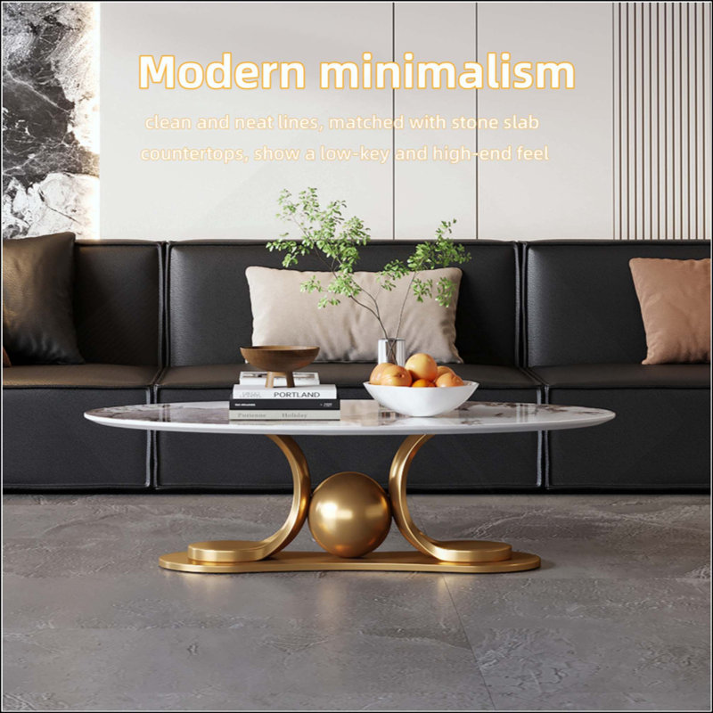Metal Coffee Table With Stainless Steel Pedestal And Faux Marble Top