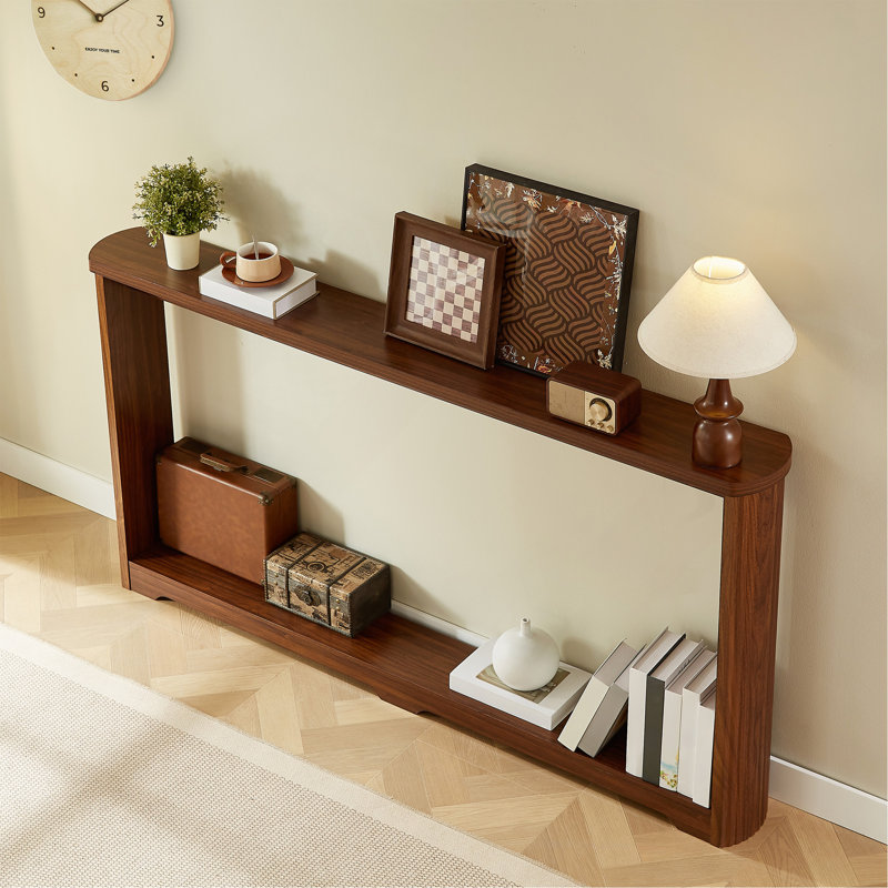  70.1 Inch Narrow Wave Curved Console Table, Wooden Storage Sofa Table with Thick Wear-Resistant Tabletop, Modern Retro Entryway Hallway Table for Living Room Office