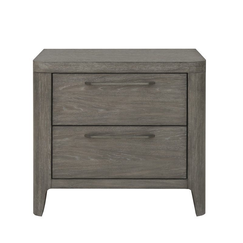 Gray Solid Wood 2-Drawer Contemporary Nightstand