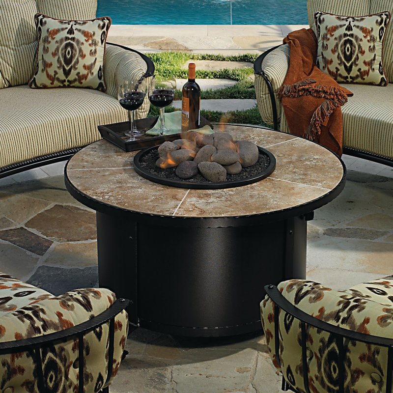 Capri Iron Outdoor Fire Pit Table, 19" H x 54" W x 54" D, Summit Gray, Carbon Black