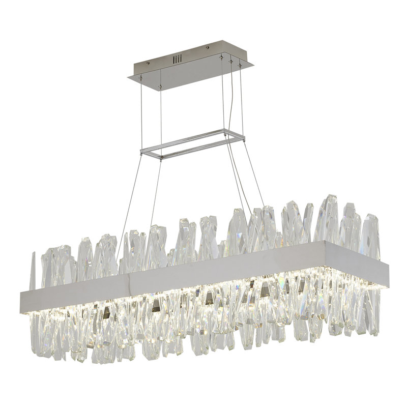 Lustre à DEL en acier inoxydable avec cristaux transparents, Chrome
