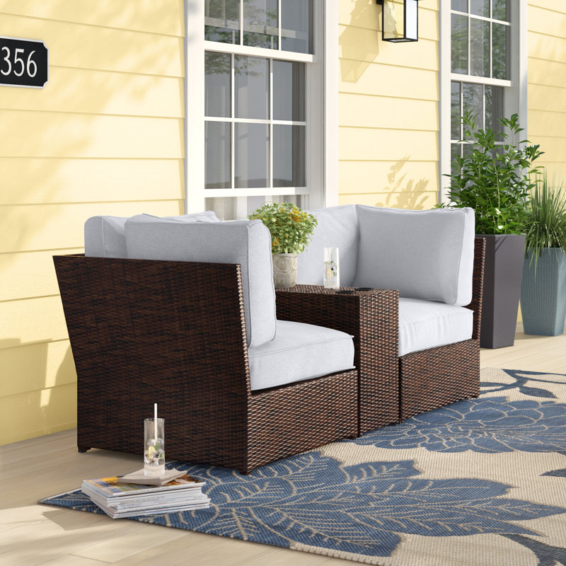 Widener Fully Assembled 2 - Person Seating Group with Cushions | Convenient wicker patio sofa, Espresso
