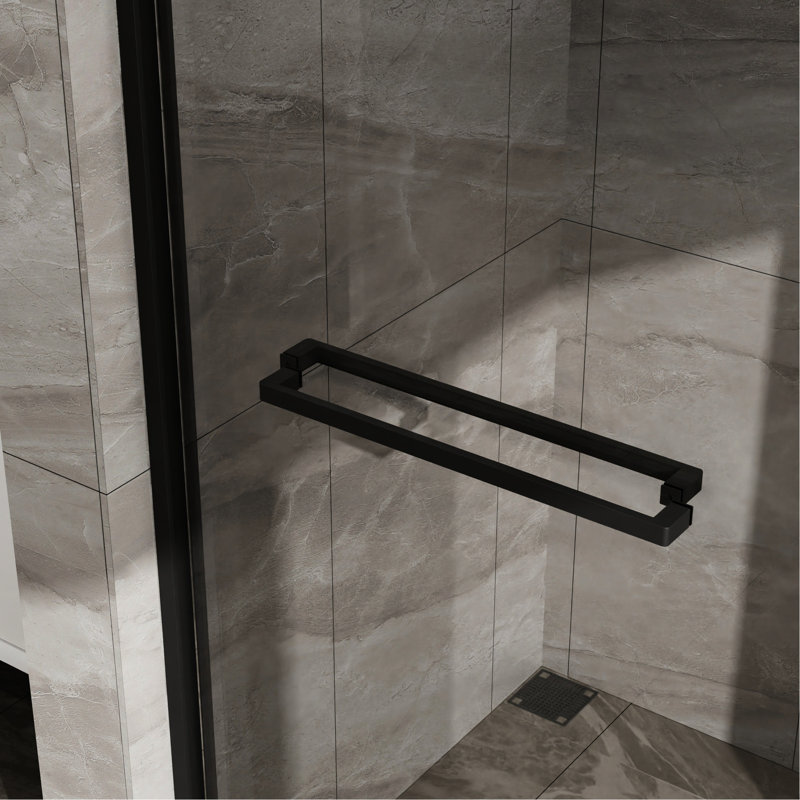 60 In. W X 72 H Shower Enclosure - Tempered Glass, Matte Black, Captivating Black Frame, Splash Design