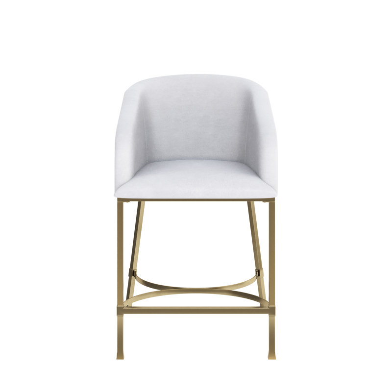 Tabouret de comptoir moderne de 26 po avec cadre en similicuir blanc et acier doré, idéal pour un îlot de cuisine ou un bar, choisissez une hauteur de siège de 31 po, une assise confortable avec un rembourrage en mousse à dossier incurvé, fonctionnelle